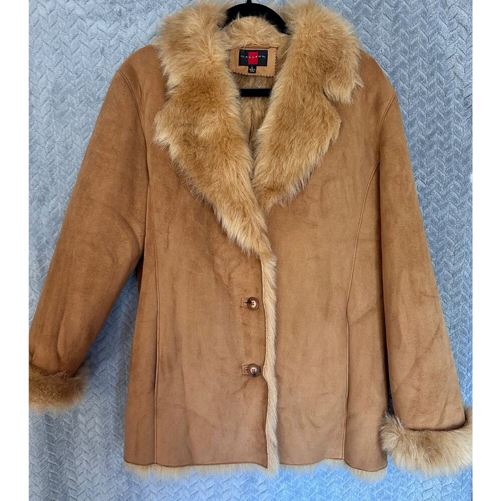 Gallery Tan Suede Coat with Faux Fur Trim